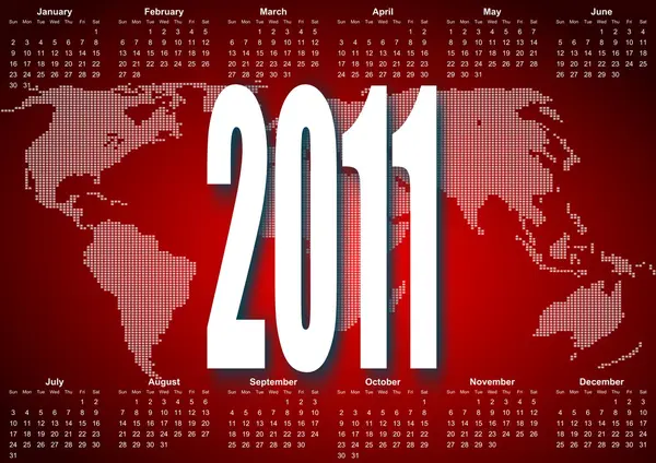 Calendario 2011 con mappa del mondo — Foto Stock