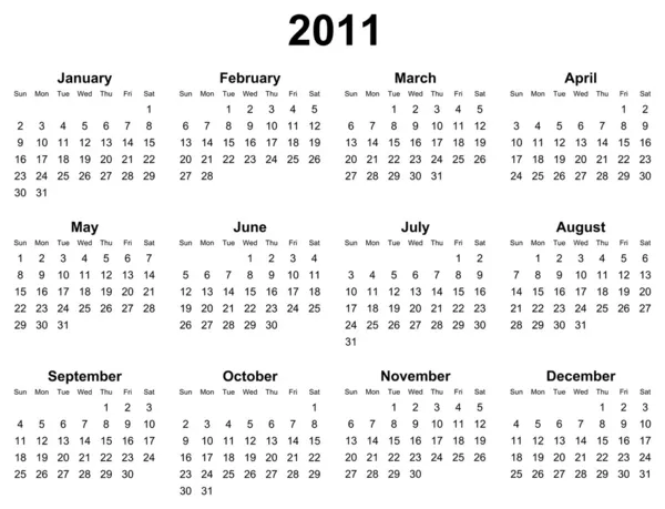 Простой редактируемый календарь на 2011 год — стоковое фото