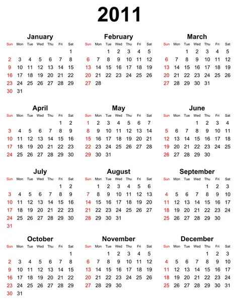 Egyszerű szerkeszthető naptár 2011-es évre illusztráció — Stock Fotó