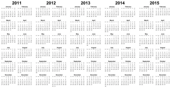 Calendar for year 2011, 2012, 2013, 2014, 2015 — Stock Photo, Image