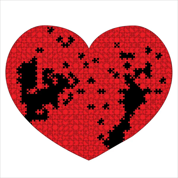 Corazón rompecabezas rojo — Vector de stock
