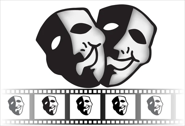 Máscara teatral de tragedia y vector de comedia — Archivo Imágenes Vectoriales
