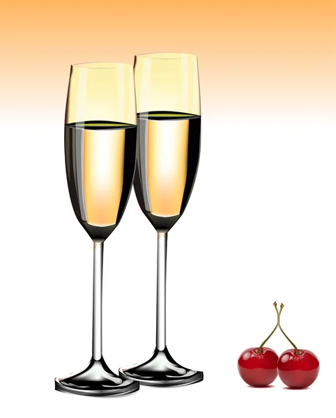 Two wine glass and cherry — Stock Vector