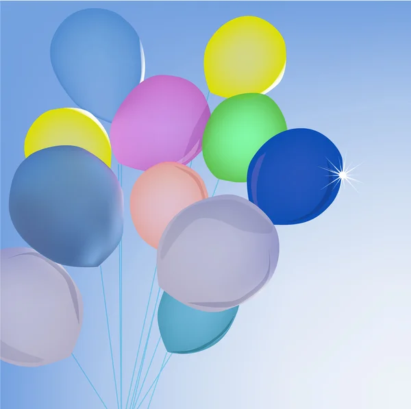 Bunch of colorful balloons in the blue sky — Stock Vector