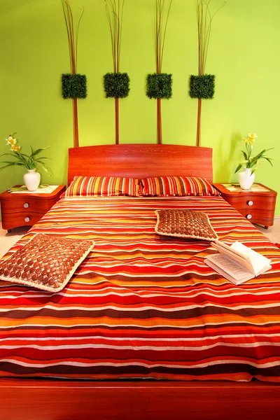 Groene slaapkamer decor — Stockfoto