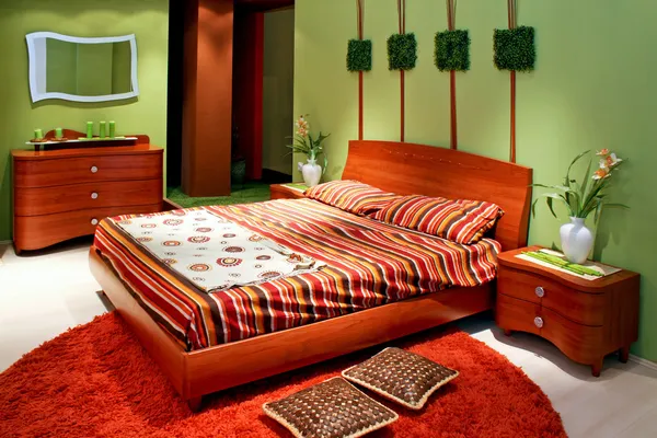 Grünes Schlafzimmer — Stockfoto