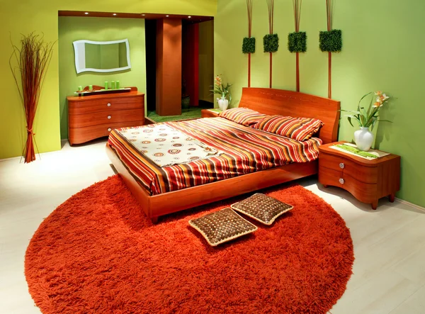 Groene slaapkamer grote — Stockfoto