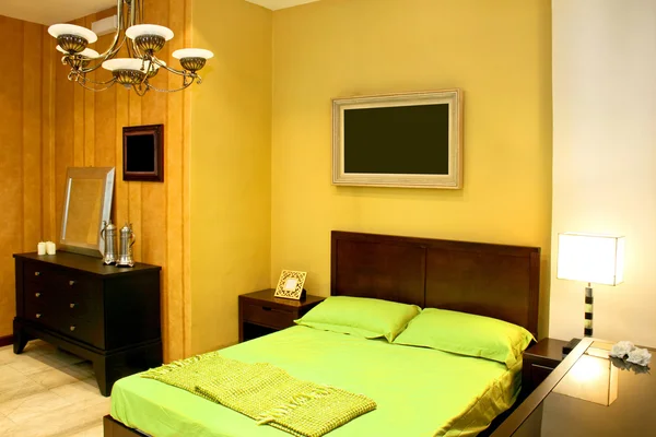 Schlafzimmer grün — Stockfoto