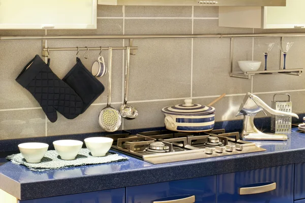 Blauwe keuken detail — Stockfoto