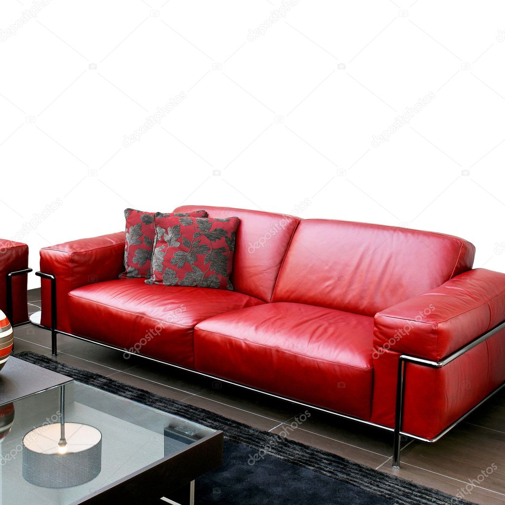 Red Leather Sofa Stock Photo By, Red Leather Couch And Chair