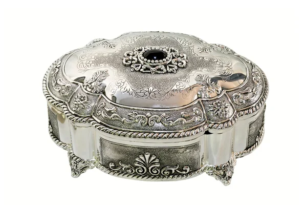Caixa oval de prata — Fotografia de Stock