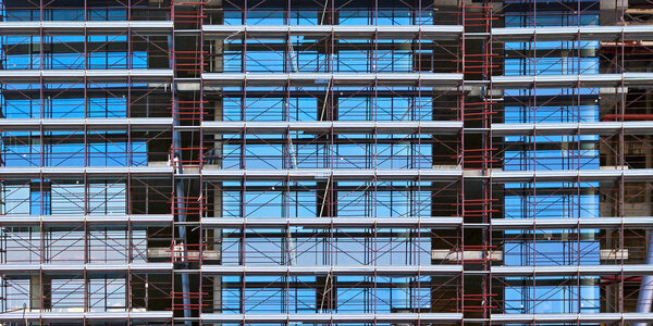 Detail of a construction site with safety scaffolds
