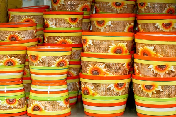 Sunflower pots — Stock Photo, Image