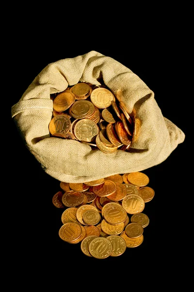 Money and sack — Stock Photo, Image