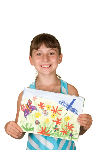 Het meisje met tekening — Stockfoto