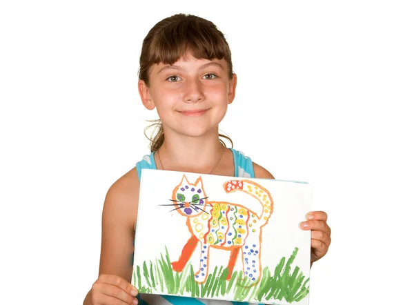 The girl with drawing — Stock Photo, Image