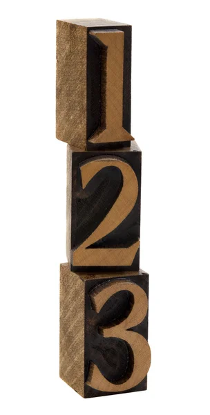 Uno, dos, tres números de madera — Foto de Stock