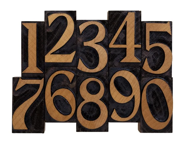 Nummer i vintage trä typer — Stockfoto