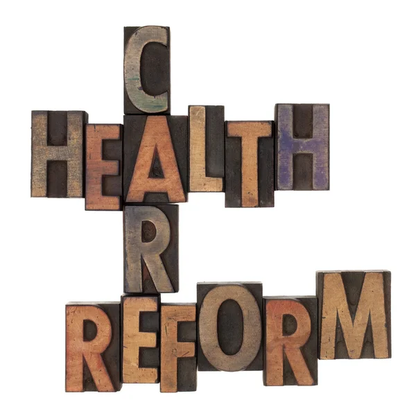 Reforma dos cuidados de saúde palavras cruzadas — Fotografia de Stock