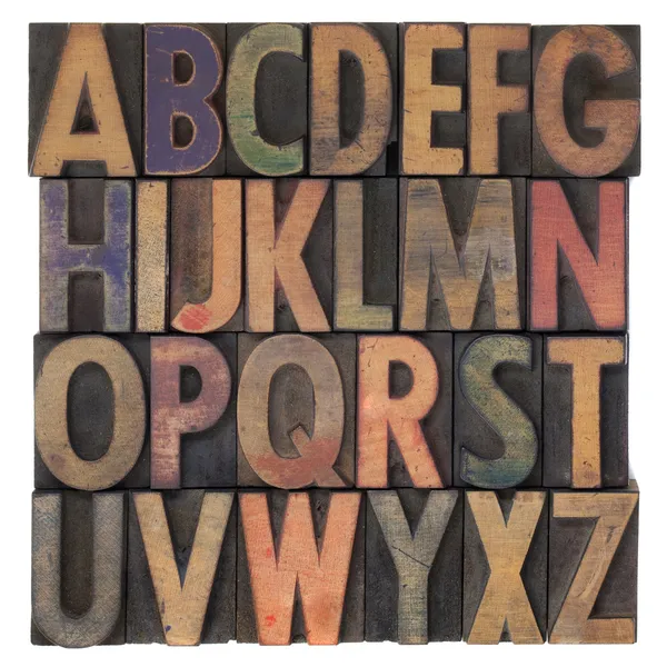 Alphabet in vintage wooden type — Stock Photo, Image