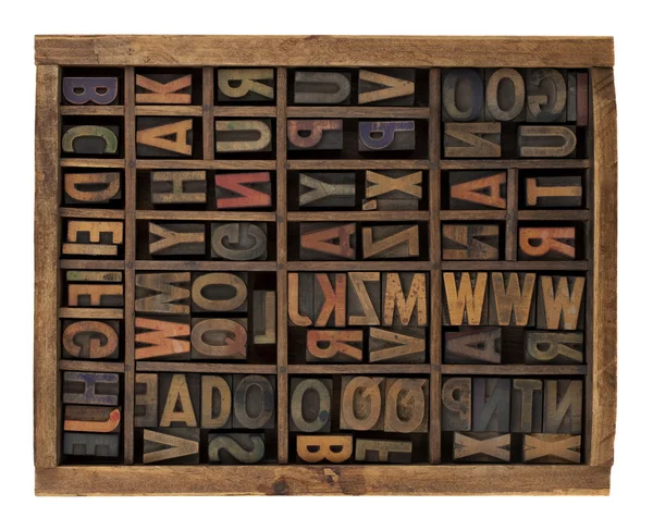 Alfabeto em tipos de madeira antiga — Fotografia de Stock