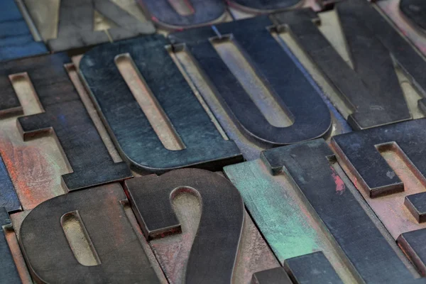 Vintage wood letterpress type blocks — Stock Photo, Image