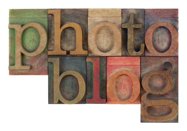 Photoblog in boekdruk houten type — Stockfoto