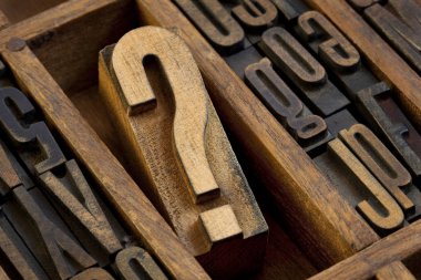 Question mark in letterpress type clipart