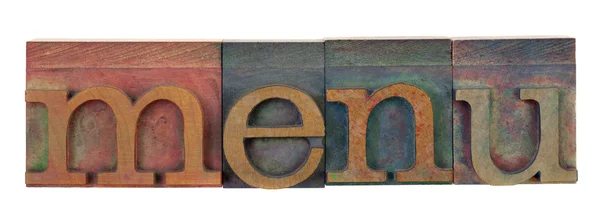 Menu in wooden letterpress type — Stock Photo, Image