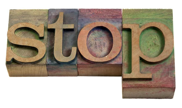 Stop - slov v tiskových štočků — Stock fotografie