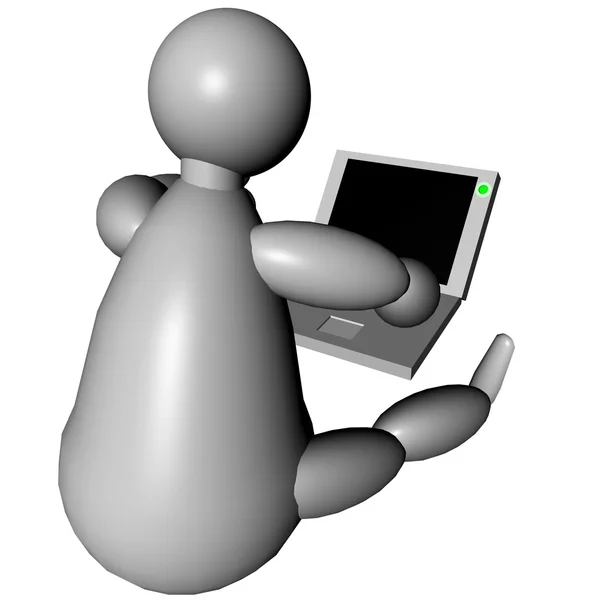 Fantoche 3d usando um laptop — Fotografia de Stock