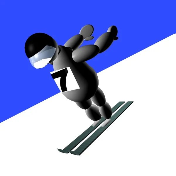 3D Лялька робить стрибки на лижах — стокове фото