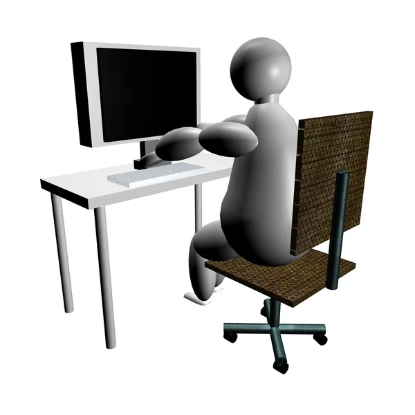 3d puppet using computer — Stock Photo, Image