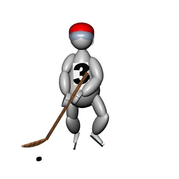 3D Puppet playing hockey — Stock Photo, Image