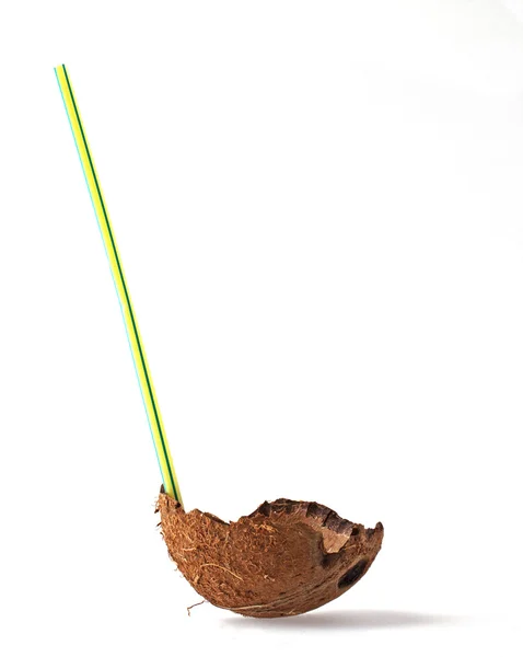 Kokos se slámoukokosnöt med halm — Stockfoto
