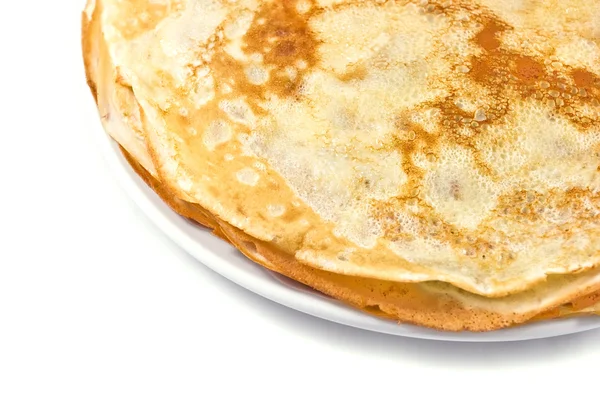 Fresh pancakes on a white plate — Stock Photo, Image
