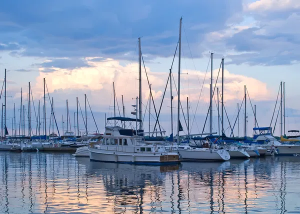 Boats and yachts moored in harbour — Stock Photo, Image