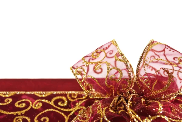 Golden red gift box bow — Stock Photo, Image