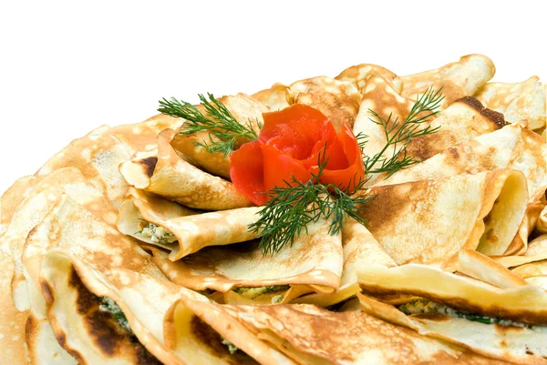 Fresh pancakes decorated — Stock Photo, Image