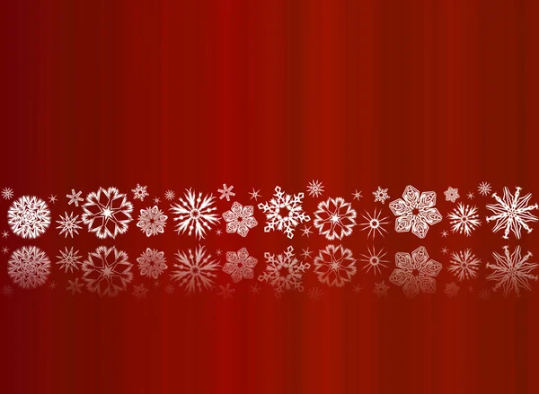 Weiße Schneeflocken auf rotem Grund mit Spiegelungen — Stockfoto