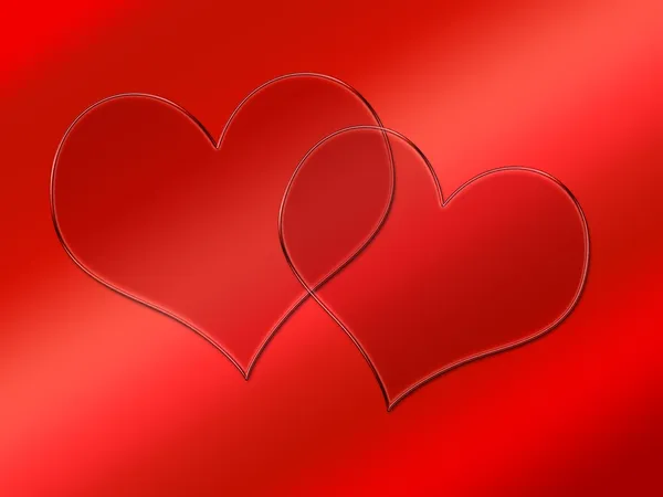 Two glass transparent hearts on red — Stock Photo, Image