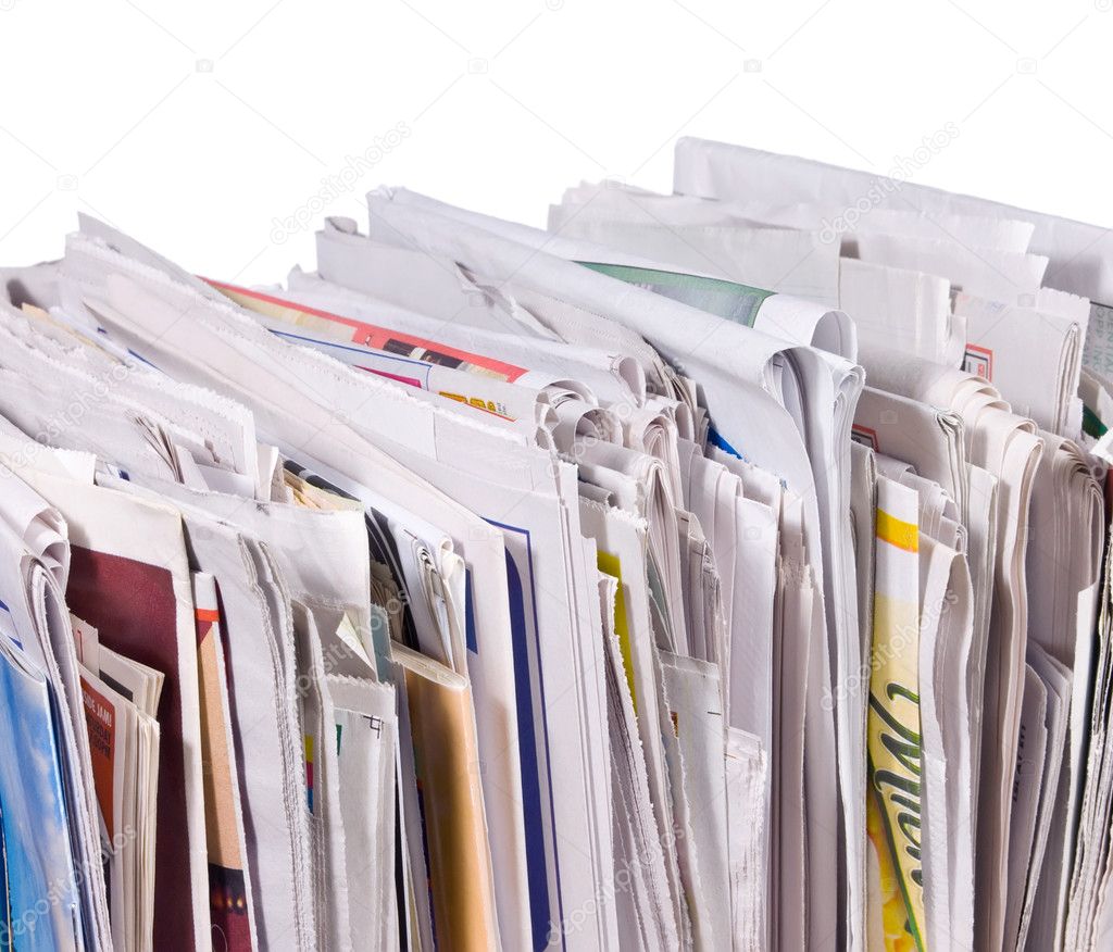 Vertical pile of newspapers