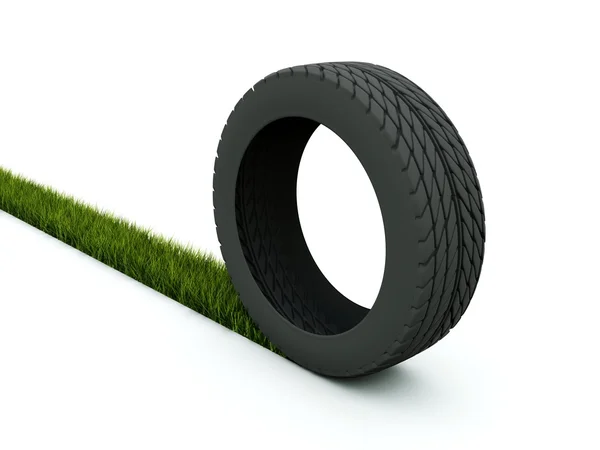 Tire with track from grass — Stock Photo, Image