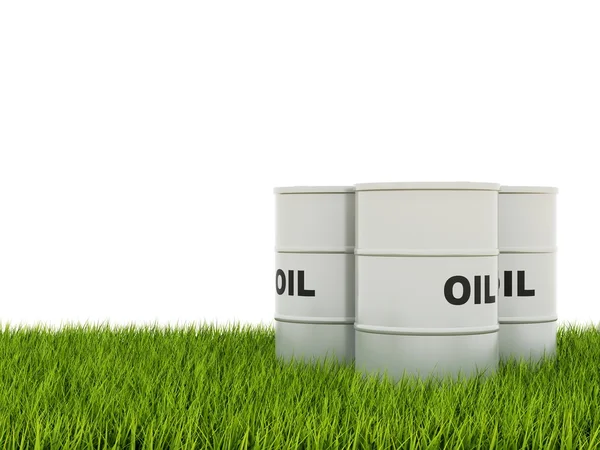 Barelů ropy na zelené trávě — Stock fotografie