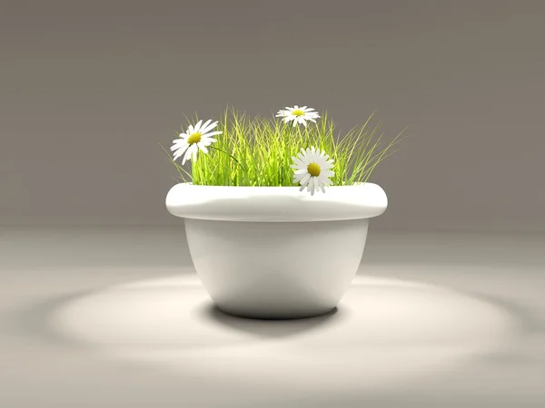 Трава с цветами в вазе — стоковое фото
