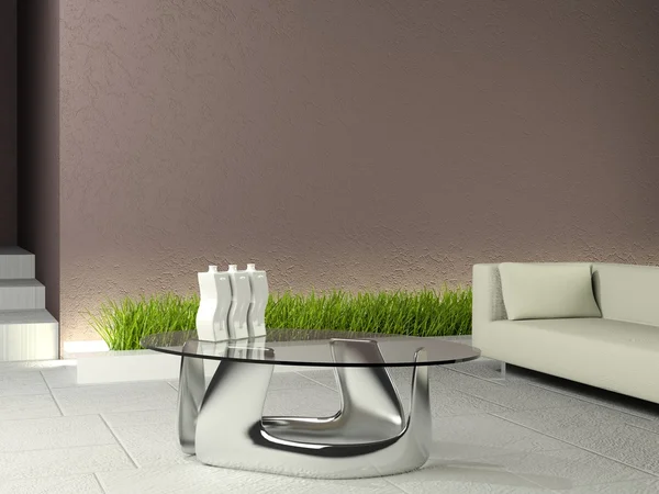 Interior minimalista com parede marrom e — Fotografia de Stock
