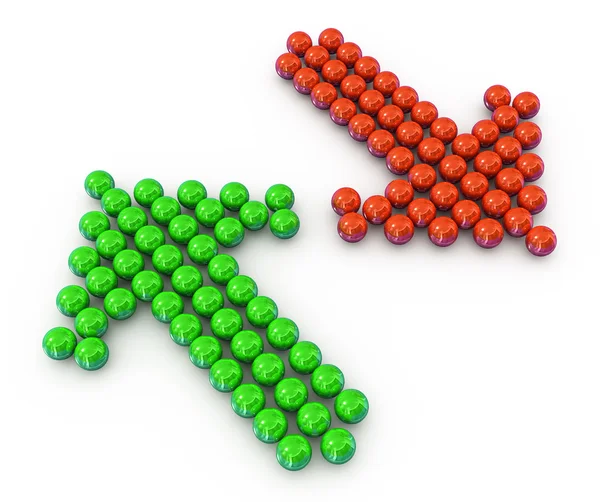 Zelené a červené šipky, složené z shpere — Stock fotografie