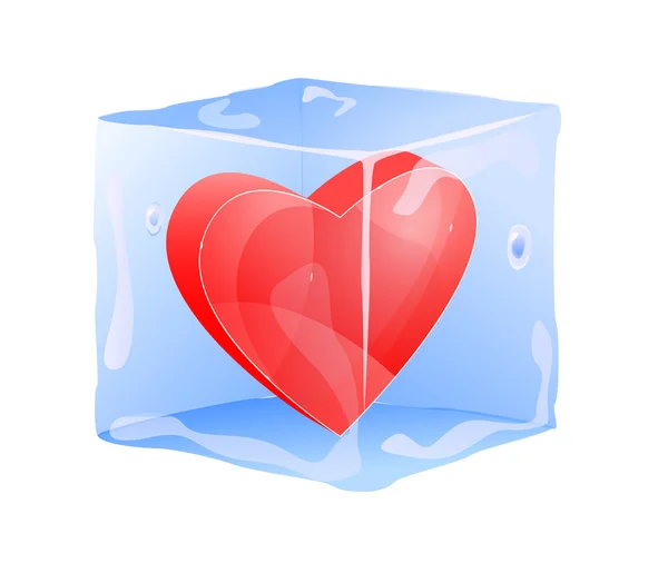 Красное сердце заморожено в кубике льда — стоковый вектор