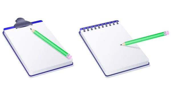 Notepad anteckningsbok och penna — Stock vektor
