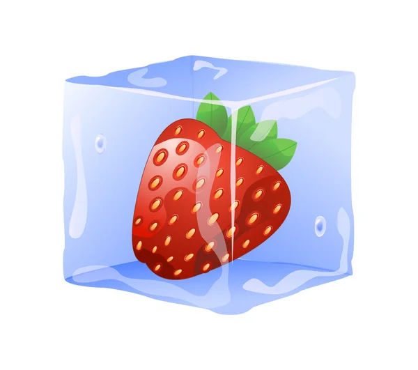 Erdbeere im Eiswürfel — Stockvektor